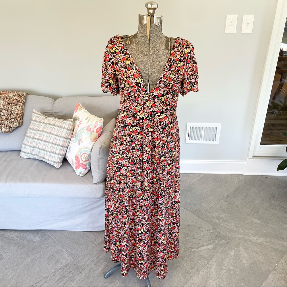 XS, S colorful, floral, low V low back, bohemian dress
